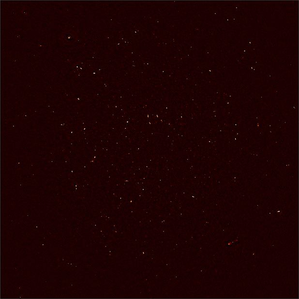 MeerKAT's First Light image. Each white dot represents the intensity of radio waves recorded with 16 dishes of the MeerKAT telescope in the Karoo desert. </p><p>More than 1,300 individual objects - galaxies in the distant universe - are seen in this image.