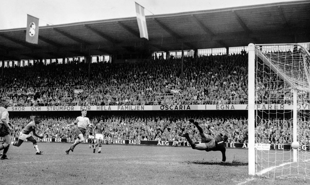 Pelé scores Brazil's third goal during the 1958 World Cup final against Sweden. Brazil won 5-2 to claim its first-ever World Cup. "When we won the World Cup, everybody knew about Brazil," he told CNN's Don Riddell many years later. "I think this was the most important thing I gave to my country because we were well known after that World Cup." 