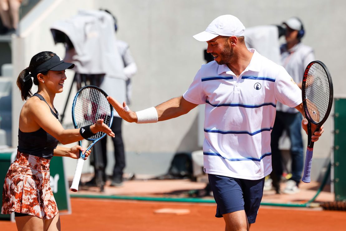 Kato in action with German mixed doubles partner Tim Puetz on Monday.