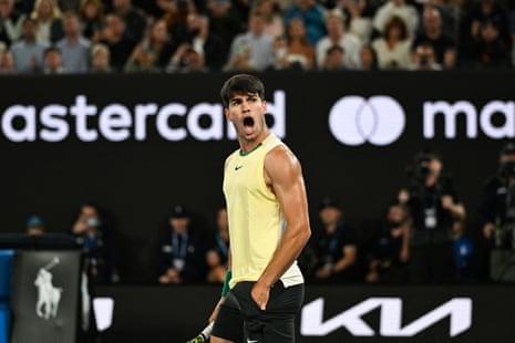 Spain's Carlos Alcaraz celebrates after victory.