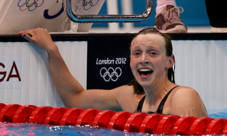 Katie Ledecky of the US celebrates