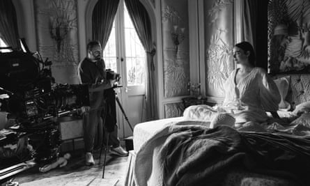 Yorgos Lanthimos and Emma Stone on the set of Poor Things.