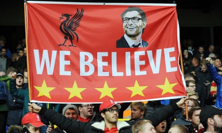 Liverpool fans with a banner of Jürgen Klopp at Spurs in October 2015