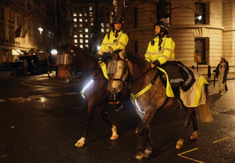 A late night ahead for these police horses in London.