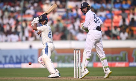 Yashasvi Jaiswal of India bats watched by England wicketkeeper Ben Foakes.