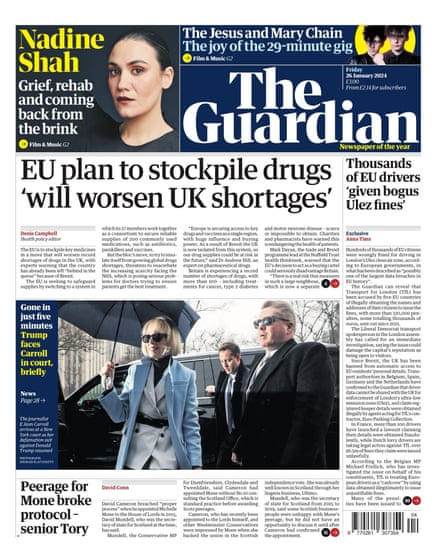 Guardian front page 26 January
