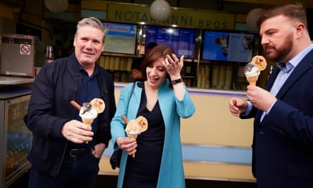 Labour party leader Keir Starmer and shadow education secretary Bridget Phillipson campaigning before council elections last May, alongside Chris Webb, the party’s parliamentary candidate in Blackpool South. The seat is likely to be up for a byelection this year.