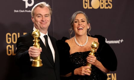 Christopher Nolan and Emma Thomas at the 2024 Golden Globes.