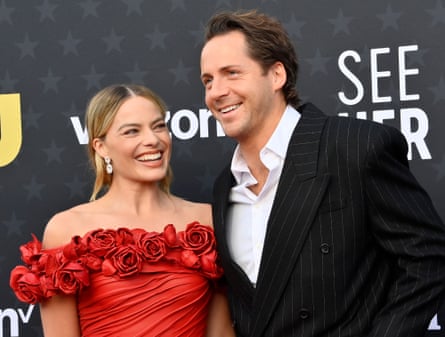 Margot Robbie with husband and LuckyChap Entertainment co-founder Tom Ackerley at the 2024 Critics’ Choice awards.