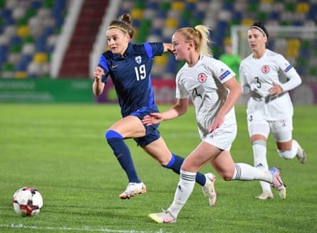 Essi Sainio (left) in action for Finland against Georgia in World Cup qualifying