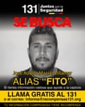 A wanted poster for José Adolfo Macías Villamar, leader of Los Choneros gang.