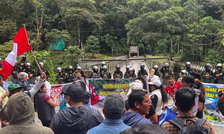 Visitors to Machu Picchu unable to access site due to train blockade by demonstrators.