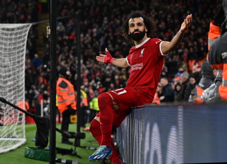 Mohamed Salah celebrates scoring against Newcastle