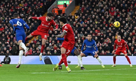 Dominik Szoboszlai scores Liverpool’s third goal against Chelsea