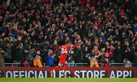 Conor Bradley whips up the Anfield crowd after scoring for Liverpool against Chelsea