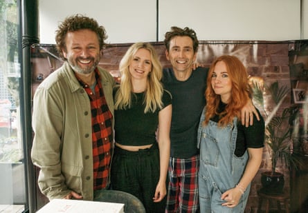 Michael Sheen, Anna Lundberg, David Tennant and Georgia Tennant making Staged.