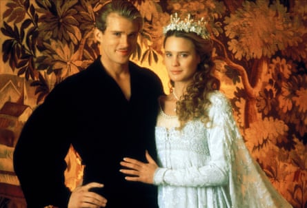 Cary Elwes and Robin Wright in a posed portrait in costume from The Princess Bride.