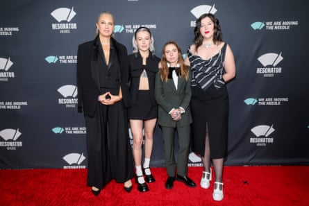 Catherine Marks with Phoebe Bridgers, Julien Baker and Lucy Dacus of Boygenius at the Resonator awards, 30 January.