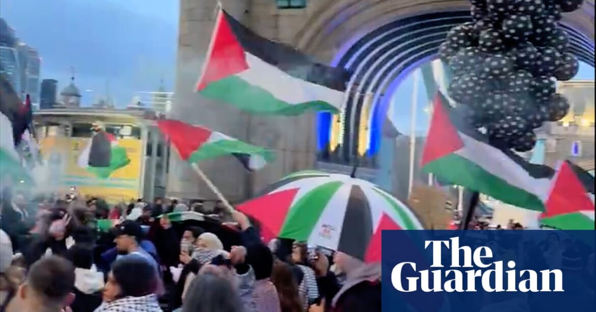 The pro-Palestine protest caused the closure of Tower Bridge in London.