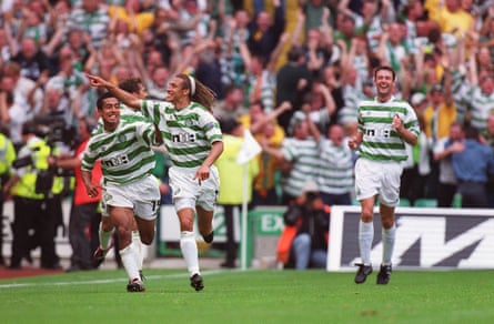 Henrik Larsson scores for Celtic against Rangers in 2000.