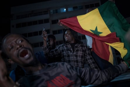 Crowds celebrating the presumed win of Bassirou Diomaye Faye, in Dakar, Senegal.