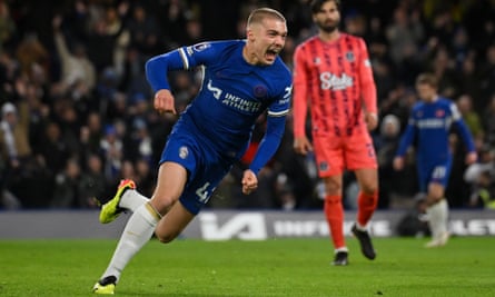 Chelsea's Alfie Gilchrist celebrates scoring his side's sixth goal.