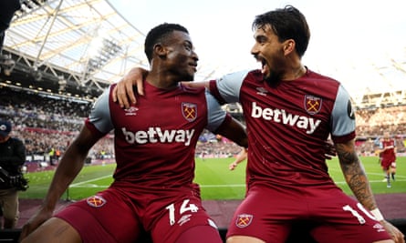 Mohammed Kudus (left) celebrates scoring against Wolves in December