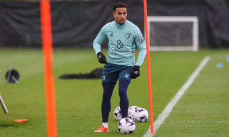 Bournemouth’s Justin Kluivert dribbles the ball in training.