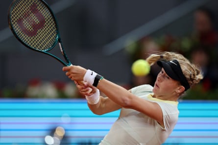 Mirra Andreeva in action during her Madrid Open quarter-final against Aryna Sabalenka