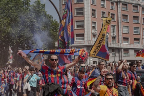 Barcelona supporters on their way to Bilbao’s San Mamés stadium for the 2024 Women’s Champions League final between Barcelona and Lyon.