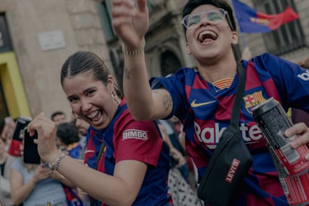 Barcelona fans at the celebration at City Hall to welcome the team the day after their Champions League triumph over Lyon.