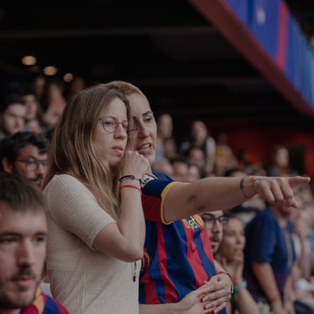 Barcelona fans in Bilbao’s San Mamés stadium watch the 2024 Women’s Champions League final against Lyon.