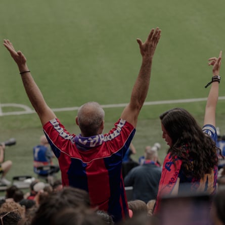 Barcelona fans in Bilbao’s San Mamés stadium watch the 2024 Women’s Champions League final against Lyon.