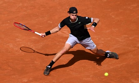 Zizou Bergs plays a forehand to Rafael Nadal in Rome.