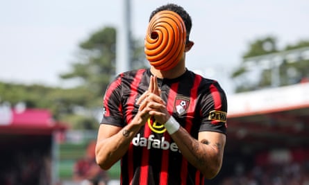 Dominic Solanke celebrates a goal for Bournemouth.