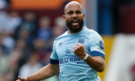 Bryan Mbeumo celebrates a goal for Brentford.