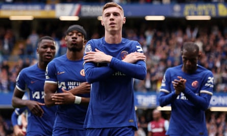 Cole Palmer celebrates scoring for Chelsea.