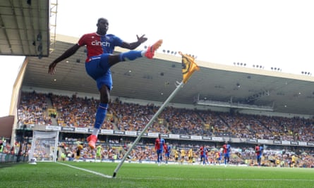 Jean-Philippe Mateta celebrates scoring for Crystal Palace.