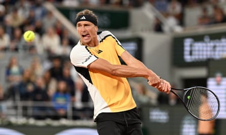 Alexander Zverev swings at a shot during his victory over Rafael Nadal.