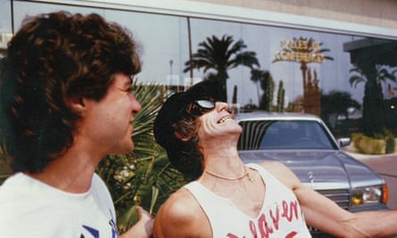 Alan Edwards, having a laugh with Keith Richards outside the band’s hotel in Nice in 1982.