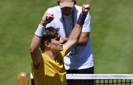 Jack Draper celebrates after beating Brandon Nakashima.