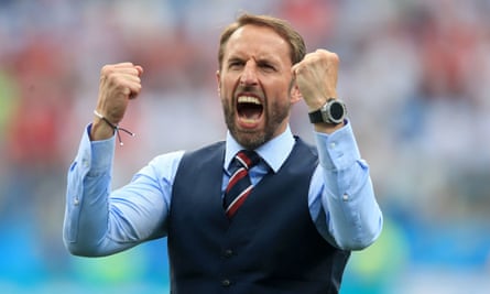 Gareth Southgate celebrates the 6-1 victory over Panama at the 2018 World Cup