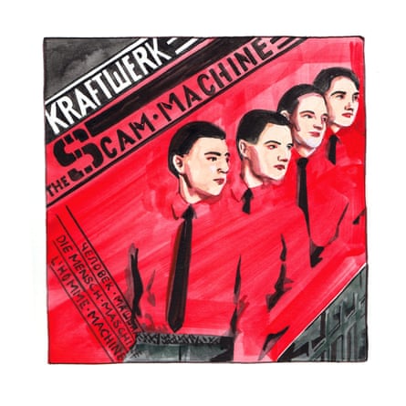 Illustration of the Kraftwerk album cover for The Man-Machine renamed The Scam-Machine