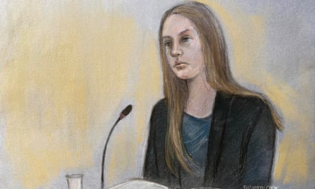 A court artist drawing of Lucy Letby giving evidence during her trial