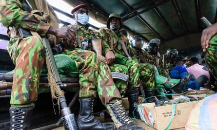 Riot police sent to demonstrations against the finance bill in Nairobi on 16 July.