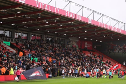 The players take to the Vitality Stadium pitch for the FA Cup third round game between Bournemouth and Charlton in December 2023.