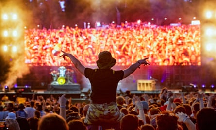 Twenty One Pilots fans enjoy the band’s performance on the main stage at Leeds Festival 2019.