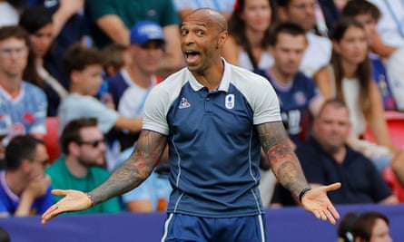 France's manager Thierry Henry reacts on the touchline at Parc des Princes.