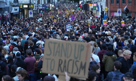 A demonstration against anti-immigration riots in Walthamstow, east London.