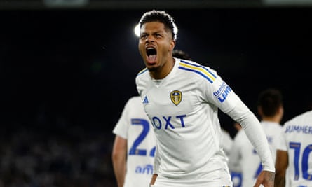 Georginio Rutter celebrates after Crysencio Summerville’s goal for Leeds against Norwich in the second leg of last season’s Championship playoff semi